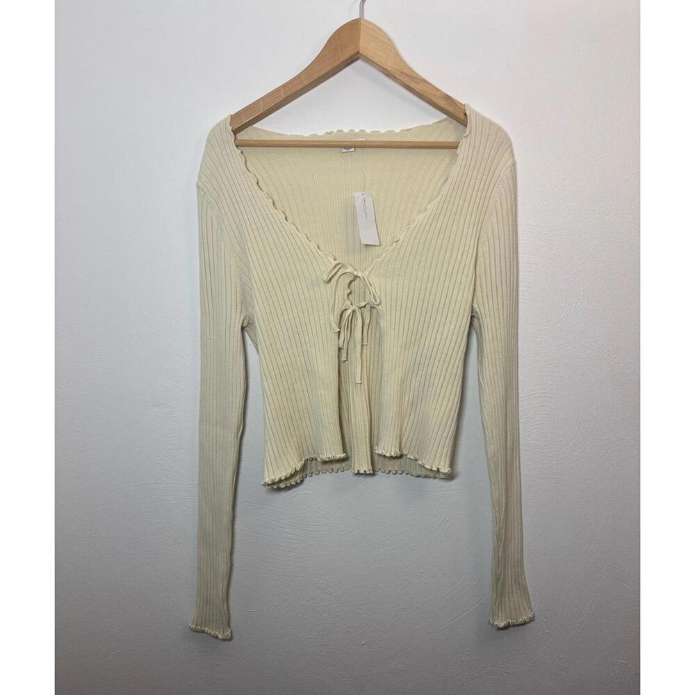 American Eagle Ribbed Tie Front Long Sleeve Sweater Top Size XXL